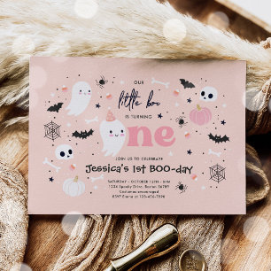Invitation Little Boo Cute Pink Ghost Halloween 1er Anniversa