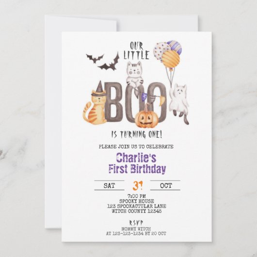 Invitation Little Boo devient un, Halloween 1er Anniversaire (Devant)