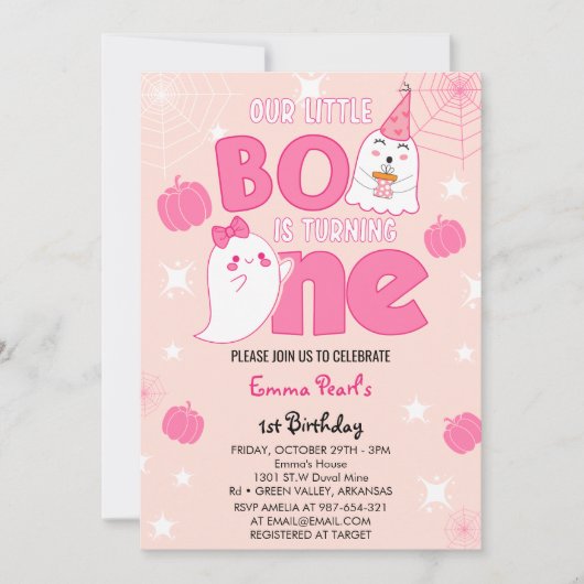 Invitation Little Boo devient un Halloween premier anniversai (Devant)