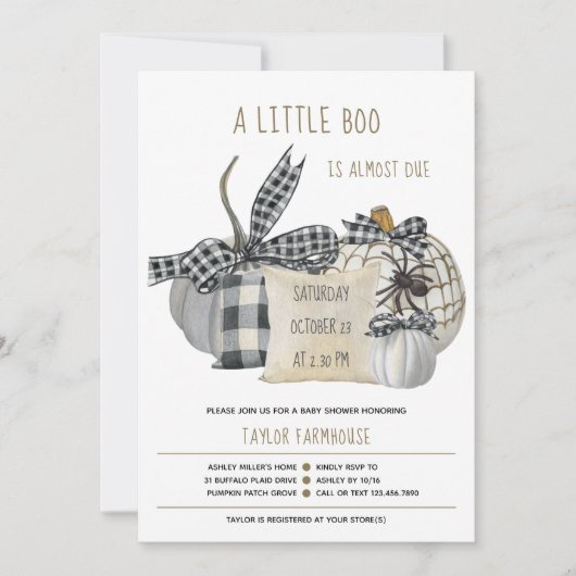 Invitation Little Boo Ferme Coussin Halloween Baby shower (Devant)