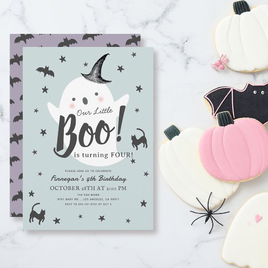 Invitation Little Boo Ghost Halloween Blue Boy Anniversaire