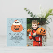 Invitation Little Boo Ghost Halloween Boys Birthday Photo (Debout devant)