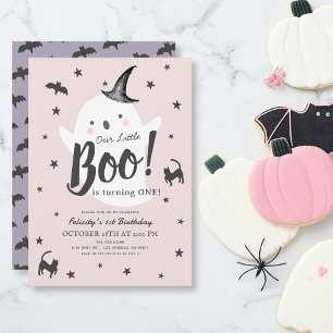 Invitation Little Boo Ghost Halloween Rose Girl 1er anniversa