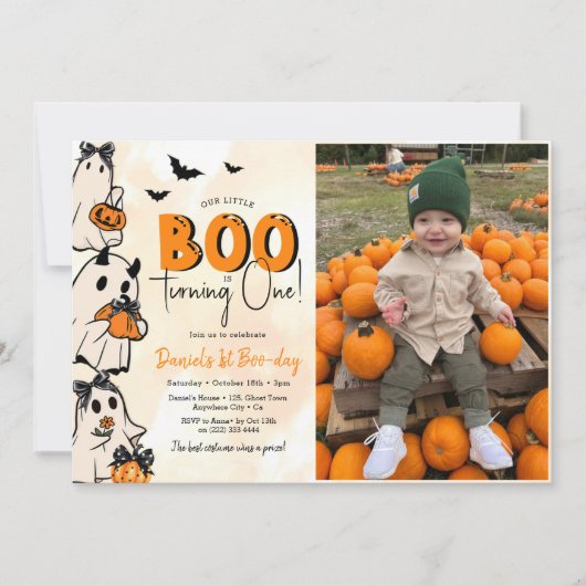 Invitation Little Boo Halloween 1er Anniversaire Photo (Devant)
