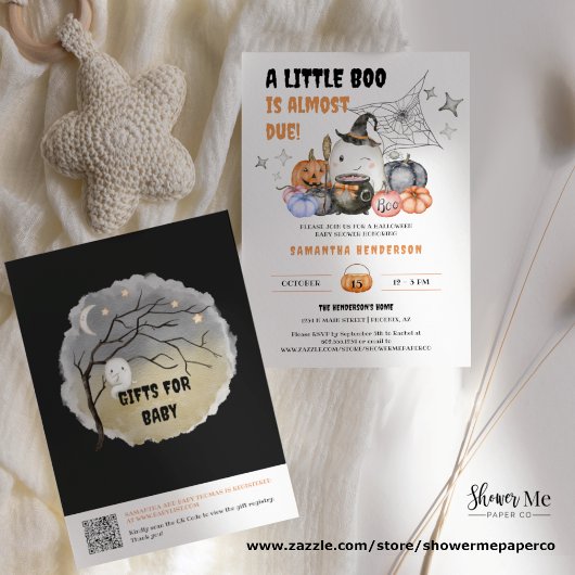 Invitation Little Boo Halloween Baby shower registre QR Code