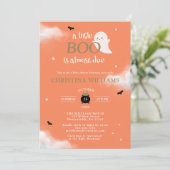 Invitation Little Boo Halloween Ghost Orange Baby shower (Debout devant)
