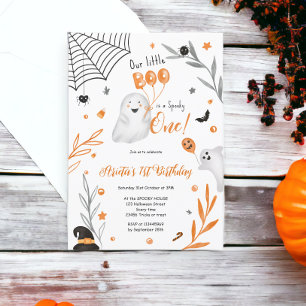 Invitation Little Boo Halloween orange éffrayant 1er annivers