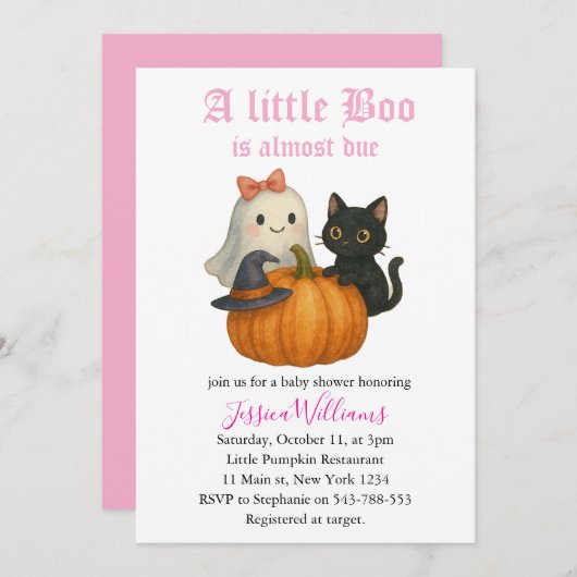 Invitation Little Boo Is Almost Due Halloween Baby Shower (Devant / Derrière)