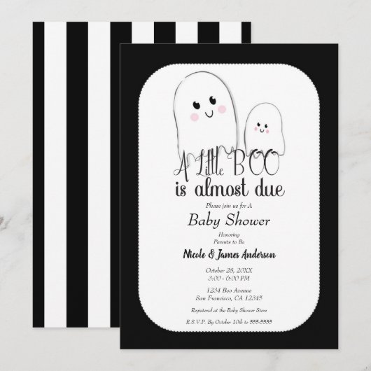 Invitation Little BOO Presque due Halloween Baby shower (Devant / Derrière)