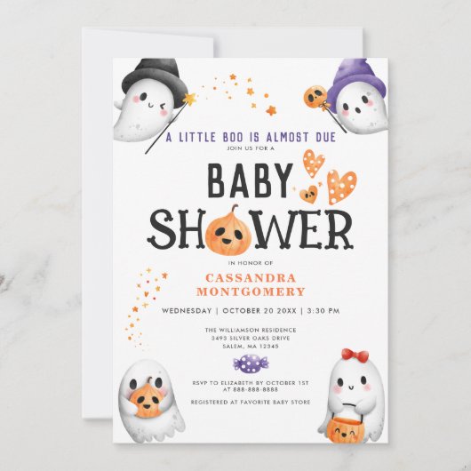 Invitation Little Boo Presque due jolie Baby shower Halloween (Devant)