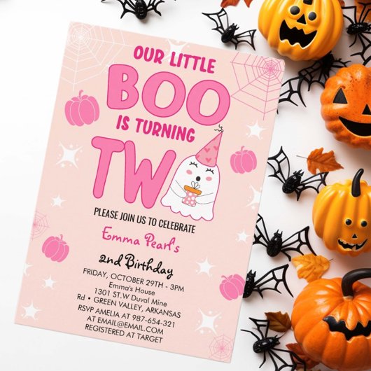 Invitation Little Boo tourne deux Fantôme d'Halloween Anniver