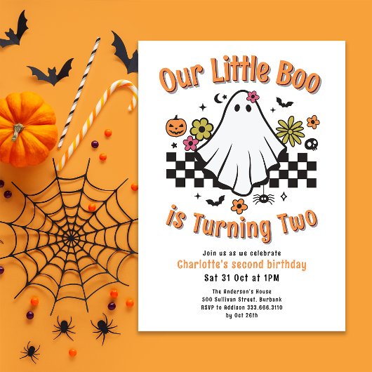Invitation Little Boo Turtwo Retro Ghost 2nd Birthday