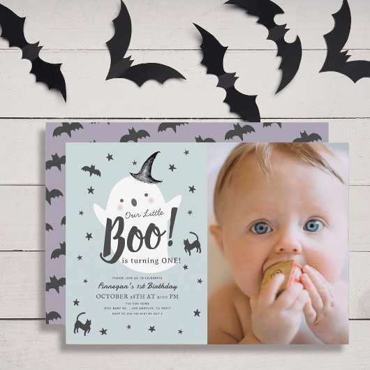 Invitation Little Boom Ghost Halloween Bleu 1er Anniversaire 