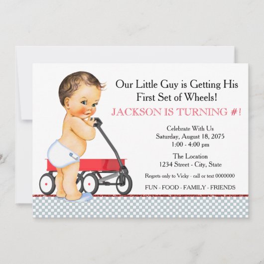 Invitation Little Boy Red Wagon fête d'anniversaire (Devant)