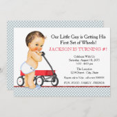 Invitation Little Boy Red Wagon fête d'anniversaire (Devant / Derrière)