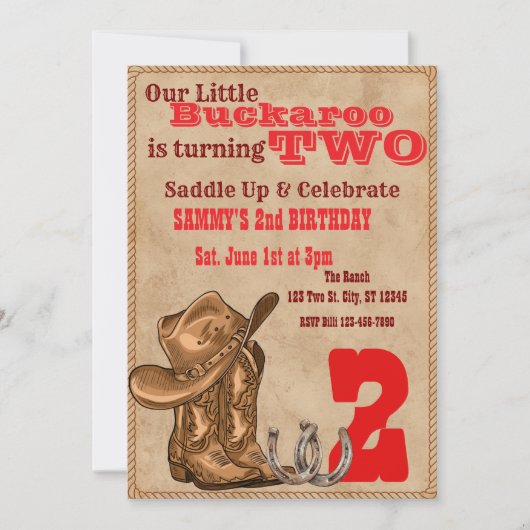 Invitation Little Buckaroo Two, Western 2nd Birthday (Devant)