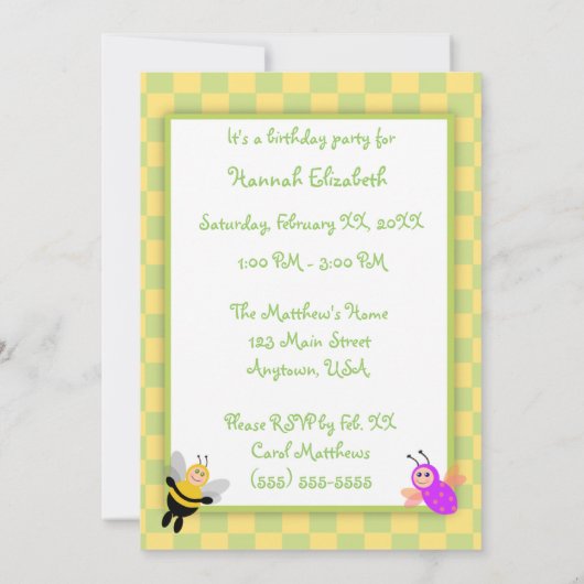 Invitation Little Bugs Ladybug, Bumble Bee, Butterfly Party (Dos)