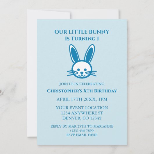Invitation Little Bunny 1er anniversaire (Devant)