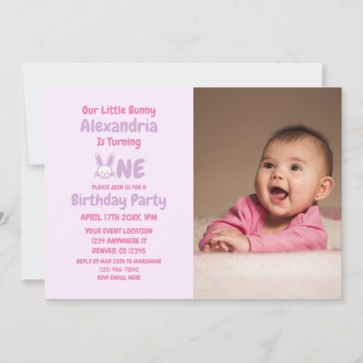 Invitation Little Bunny 1er anniversaire (Devant)