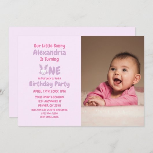 Invitation Little Bunny 1er anniversaire (Devant / Derrière)