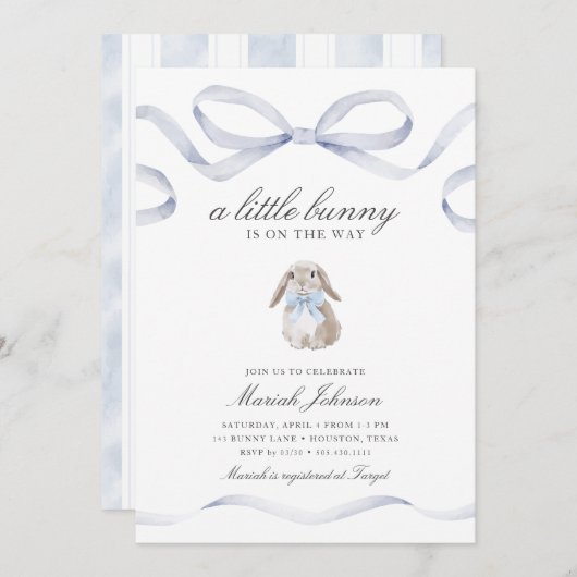 Invitation Little Bunny Baby Shower | Boy Blue Spring Easter (Devant / Derrière)