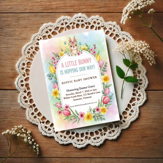 Invitation Little Bunny Spring Floral Baby Shower