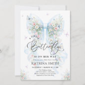 Invitation Little Butterfly Blue Bow Baby Shower (Devant)