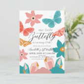 Invitation Little Butterfly Floral & Crystal 1er anniversaire (Debout devant)