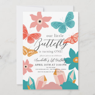 Invitation Little Butterfly Floral & Crystal 1er anniversaire