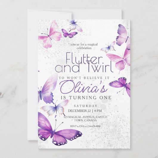 Invitation Little Butterfly Girl 1er anniversaire (Devant)