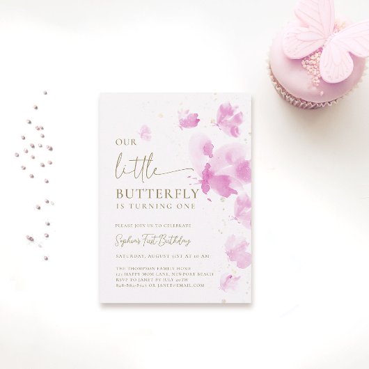 Invitation Little Butterfly Pink Budget 1er anniversaire
