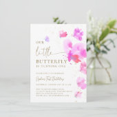 Invitation Little Butterfly Pink Purple Budget 1er anniversai (Debout devant)