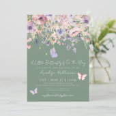 Invitation Little Butterfly Wildflower Green Baby Shower (Debout devant)