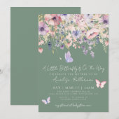 Invitation Little Butterfly Wildflower Green Baby Shower (Devant / Derrière)