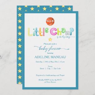 Invitation Little Champ est sur son chemin Baby shower aquare