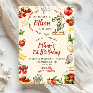 Invitation Little Cheff a un an de pâtes italiennes pour son