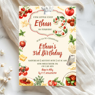 Invitation Little Cheff Is Three Italian Pasta Birthday