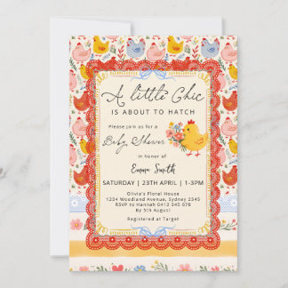 Invitation Little Chick Farm Chicken Girl Baby Shower