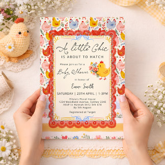 Invitation Little Chick Farm Chicken Girl Baby Shower