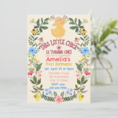 Invitation Little Chick is One, Floral 1st Birthday (Debout devant)