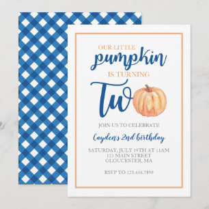 Invitation Little Citrouille est deux Blue Fall 2e anniversai