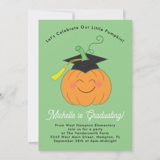 Invitation Little Citrouille Fall Élémentaire Graduation Part (Devant)