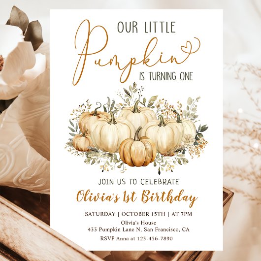 Invitation Little Citrouille Fall Floral 1er Anniversaire