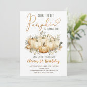 Invitation Little Citrouille Fall Floral 1er Anniversaire (Debout devant)