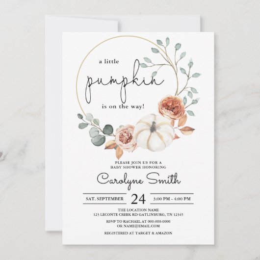 Invitation Little Citrouille Fall Floral Baby shower Invitati (Devant)