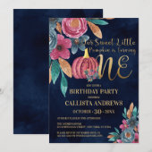 Invitation Little Citrouille Fall Gold Floral 1er anniversair (Devant / Derrière)