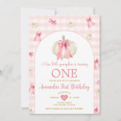 Invitation Little Citrouille Pink Bowtie En vichy premier ann (Devant)