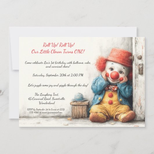 Invitation Little Clown 1er Anniversaire (Devant)