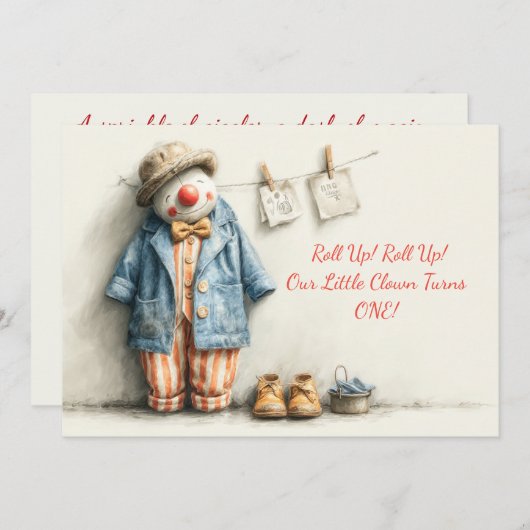 Invitation Little Clown 1er Anniversaire (Devant / Derrière)