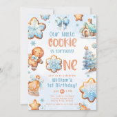 Invitation Little Cookie Blue garçon 1er anniversaire Noël (Devant)